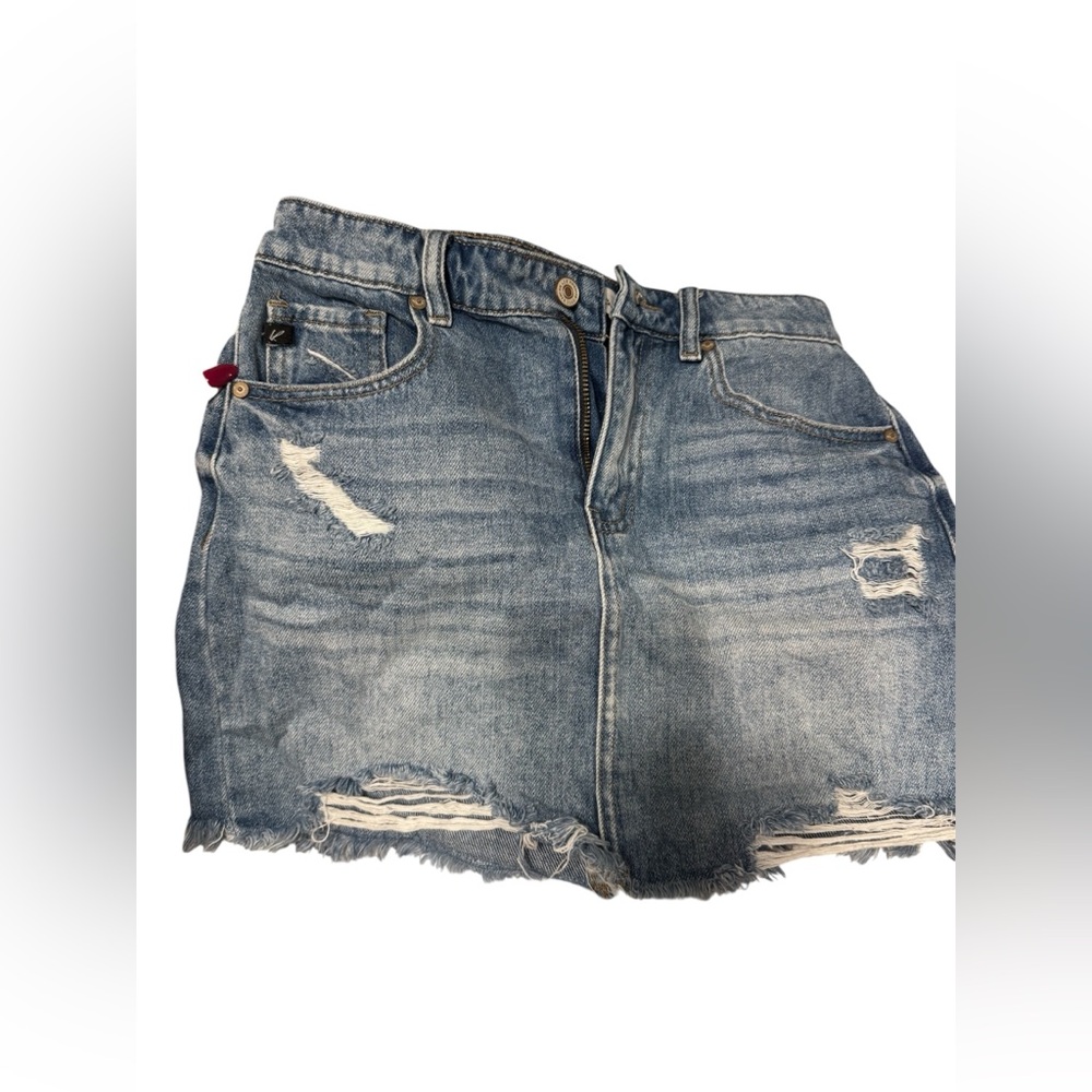 Denim Distressed Maxi Skirt